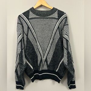 Barnaby Vintage 90’s Black and White Geometric Crewneck Sweater XL
